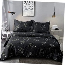 Microfiber Queen Duvet Cover Set, 3 Pieces Ultra Soft Full/Queen Black