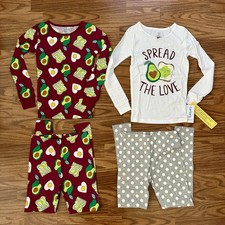 Carter  s 4pc 100 Cotton Pajamas Set Girls 8 8A Long Sleeve Pants Avocado NWT 