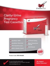 Clarity Diagnostics hCG Pregnancy Test Cassettes, CLIAWAIVED, 25 Per Box