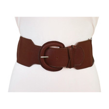 Women Brown Elastic Waistband Distressed Fashion Belt Hip High Waist Size S M