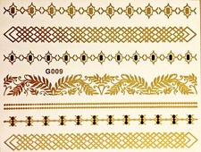 Flash Once Temporary Adhesive Tattoo Gold Black 7 Pieces Bracelet Neck Chain G9
