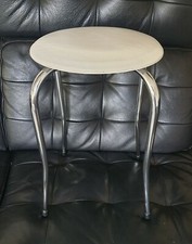 ancien tabouret vintage soudexvinyl metal skai blanc chrome années 70 retro