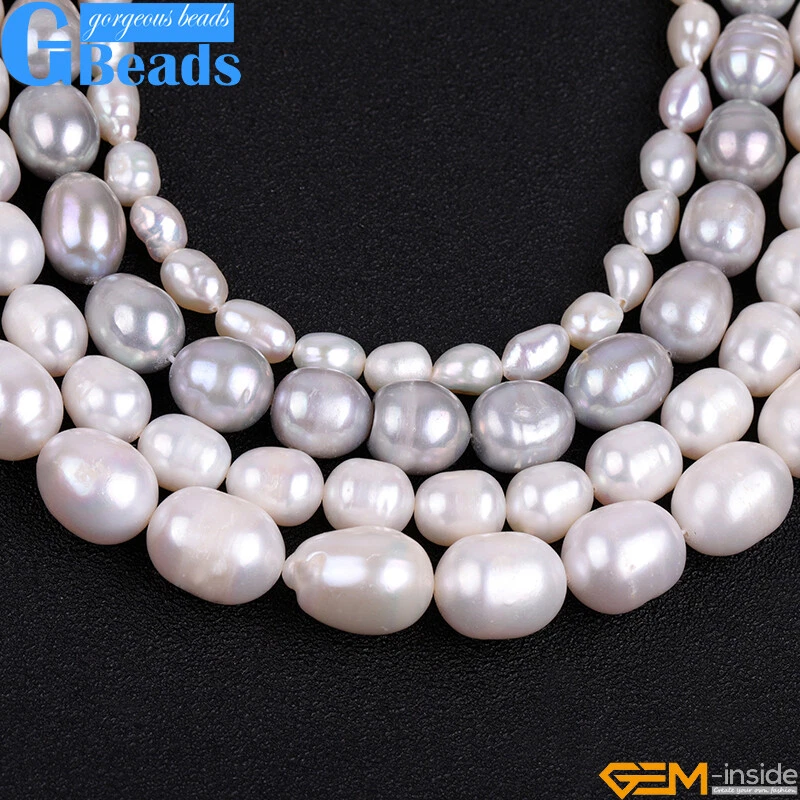 Cuentas de piedras preciosas de perlas cultivadas naturales en forma de papa para hacer joyas 15"9-10 mm Foto 2 de 4