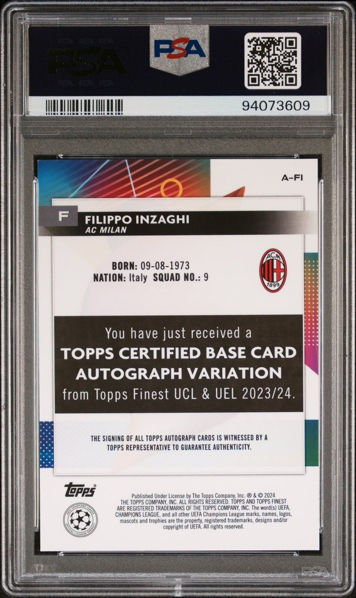 2023-24 Topps Finest UCC AC Milan Filipino Inzaghi Auto Orange 