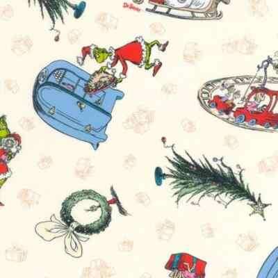 Christmas fabric Grinch white How The Grinch Stole Christmas 100% cotton holiday