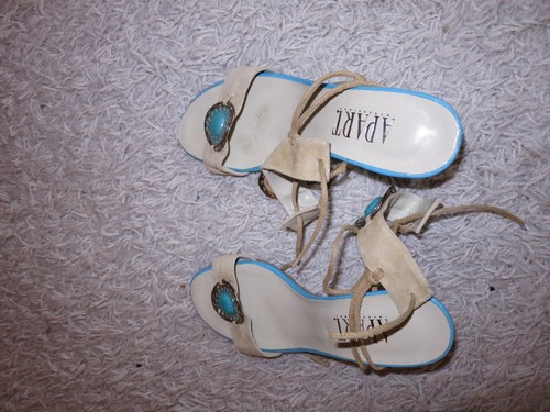 APART Leder High Heels Sling Sandalette Sandale Türkis Beige mit Verzierungen 39 - Bild 6 von 13