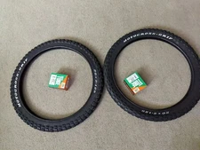 TWO DURO 20X2.125 BMX BICYCLE TIRES BLACK MOTOCROSS LOGO & 2 TUBES, OLD SCHOOL 