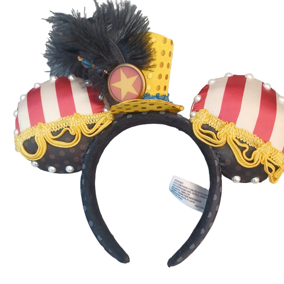 Vintage Disney Mickey Mouse Ears Band Director Headband Feather Pearls Disney‎ Pearls Sparkle Mickey Ears - Mouse Ears Headband – Little  main image 4