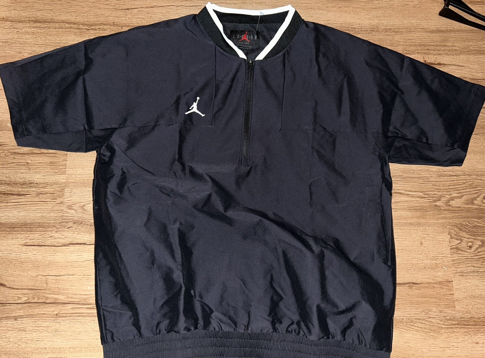 JORDAN MENS COACHES SHORT SLEEVE HOT JACKET 1/4 ZIP BLACK WHITE SIZE