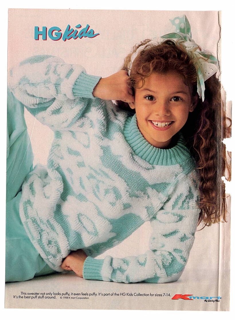vintage 1980s magazine print ad HG Kids fashion sweaters K-MART defunct  store