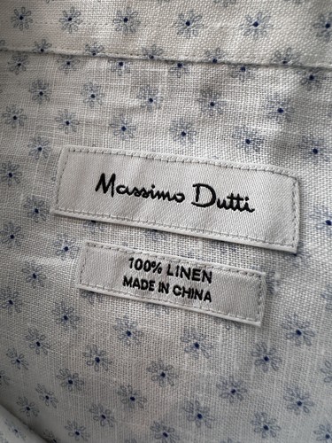 Mens Massimo Dutti White Linen Shirt Blue Floral Pattern Size XL NEW WITH TAGS - Picture 13 of 14