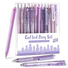 12Pack Pastel Gel Ink Pen Set, 11 Pack Black Ink Pens with 1Pack Purple