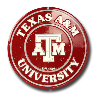TEXAS A&M AGGIES 12'' ROUND METAL SIGN TEXAS A&M UNIVERSITY MAN CAVE SPORTS ROOM