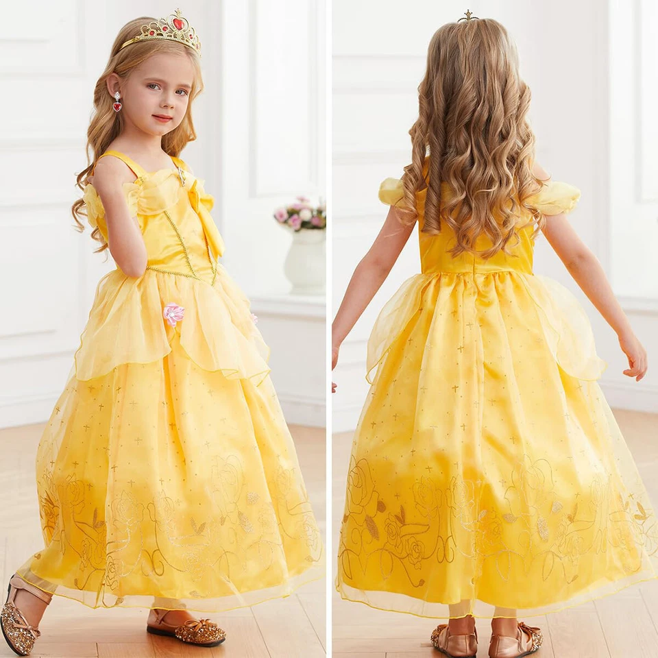 Girls Belle Fancy Dress up Cosplay Costume Party Princess Birthday Outfit Gifts - Image 4 of 4