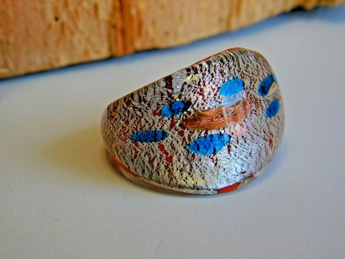 Contemporary Venetian Ring In Domed Design Italian Glass Blown Handmade Ring 6.5 - Picture 3 of 5
