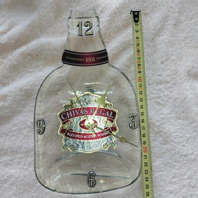 Vintage Chivas Regal Flat Bottle Clock Working 24.5cm Good Condition 
