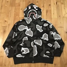 BAPE LIQUID CAMO SHARK FULL ZIP HOODIE Black A Bathing Ape Size XL