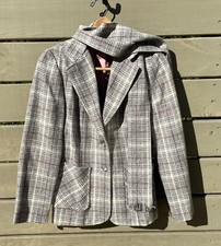 VTG 70s Plaid Blazer Swingles With Matching Scarf SZ S Wool Blend?  Union Made