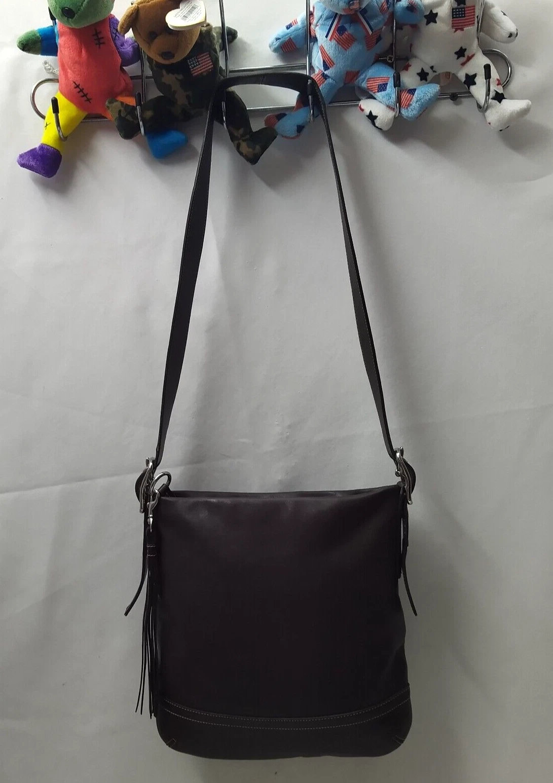 Borsa a tracolla Coach in pelle marrone con chiusura e cerniera Vintage