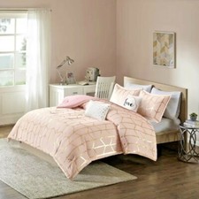 Comforter Set King Pink Gold Metallic Print Girl Bedding Sheet Pillow Shams