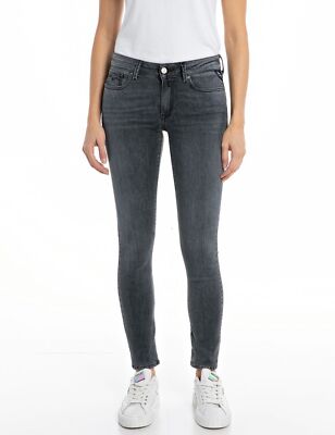 Replay Damen New Luz Jeans – Skinny Fit, Hoher Bund, Stretch-Denim | Vintage-Look In Mittelblau