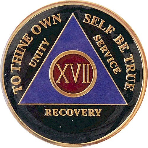 17 Year Black and Purple AA Anniversary Medallion (Tri-Plate) - TRIPPL - Picture 1 of 2