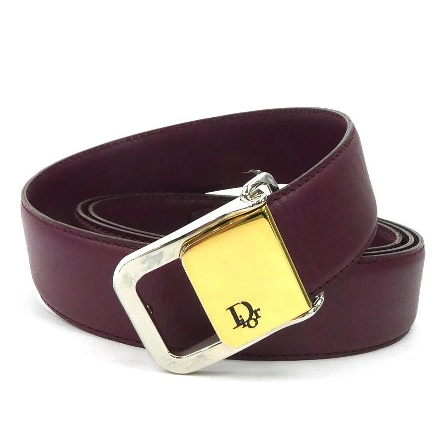 Ceinture homme Christian Dior logo cuir métal bordeaux argent or authentique