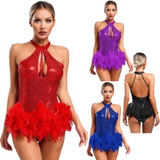 Womens Dress Competition Leotard Jumpsuit Dance Keyhole Front Outfit Costume