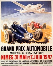 POSTER 1947 GRAND PRIX AUTOMOBILE AVIATION CAR AIRPLANE VINTAGE REPRO FREE S/H
