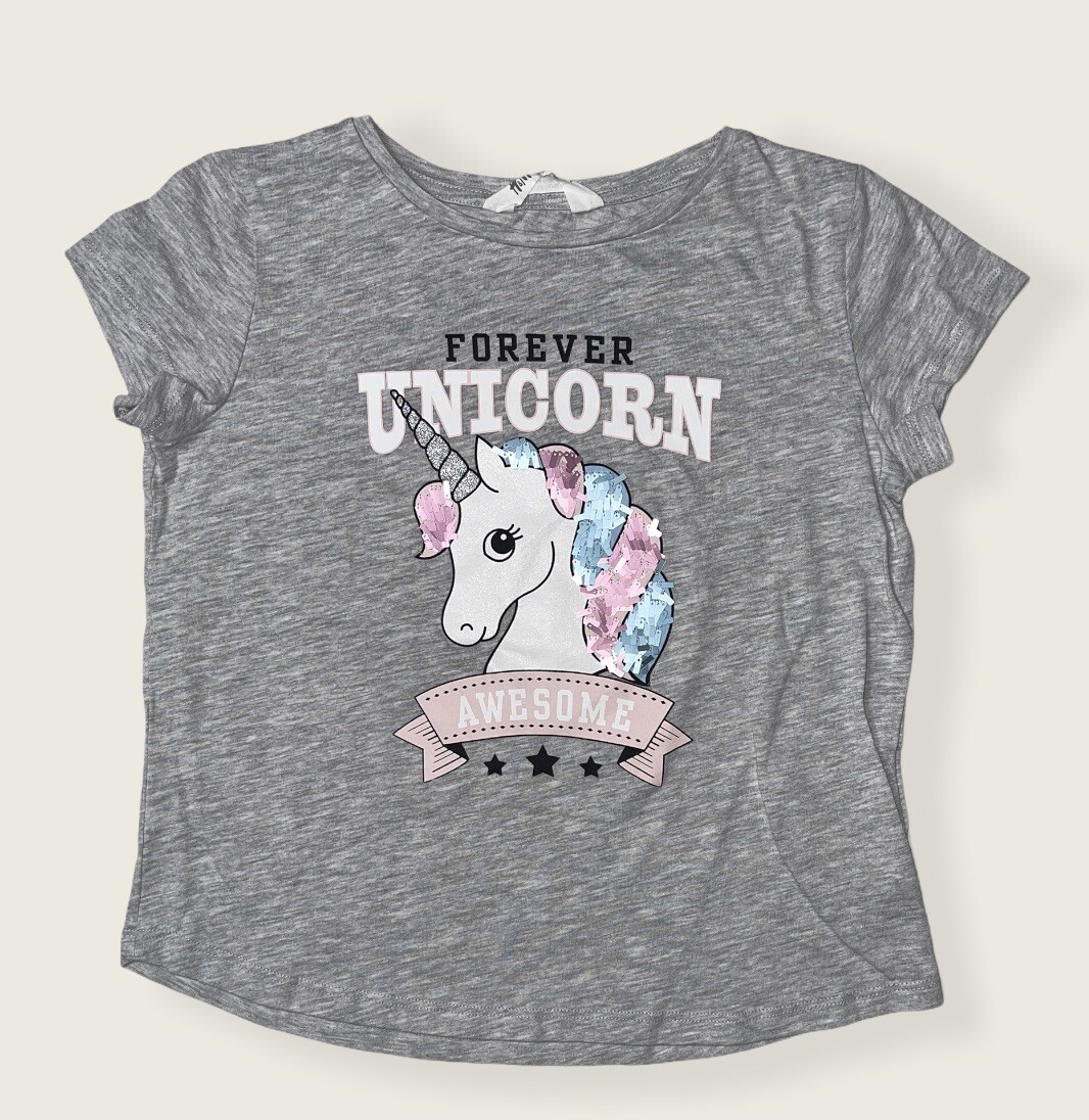 Preowned- H&M Short Sleeve Crewneck Unicorn T-Shirt Girls (Size 10–12Y)