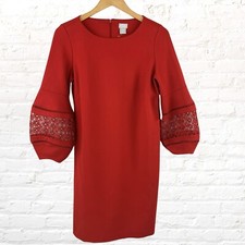 Chicos Womens Size 00/XS/2  NWT Dress Red Sheath Stretchy Puff Lace Bell Sleeve