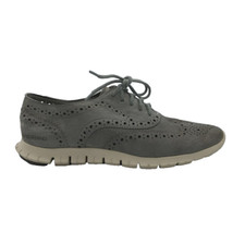 Womens 8 B Cole Haan Zerogrand Oxford Flat Shoe Gray White Suede Wingtip Lace Up