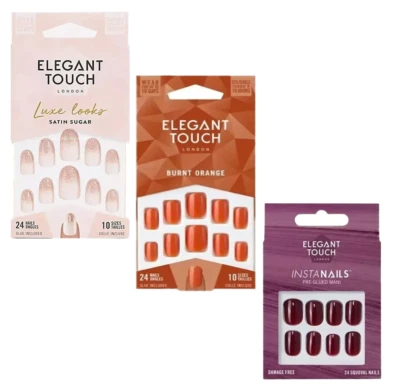 Elegant Touch Satin Sugar, Divine Wine & Orange False Nails - 3 PACK