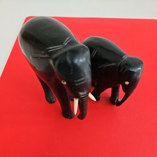 Vintage Pair of Small Hand Carved Elephants - Poss Ebony,