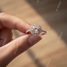 Round Cut Morganite Ring 925 Sterling Silver Women  s Engagement Ring.