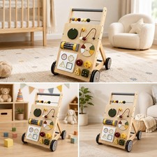Wooden Baby Walker Interactive Sensory Toys, with Wheels Walking Toy, Activity