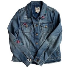 Vintage America Blues Embroidered Denim Jacket Medium Wash Floral Frayed Hem M