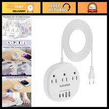 European Travel Plug Adapter 3FT Extension Cord 3 USA Outlets 4 USB Ports