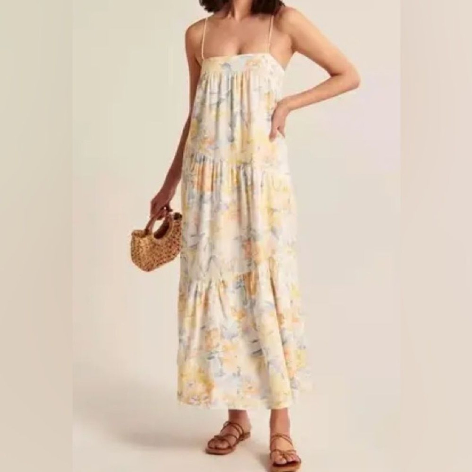 Abercrombie & Fitch Charlie Maxi Dress Size Small Linen Floral Empire Waist Long