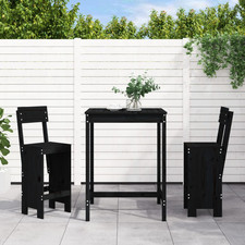 Garden Bar Set 3pc Black Pine Solid Pinewood 82.5x82.5x110cm Table & 2 Stools UK