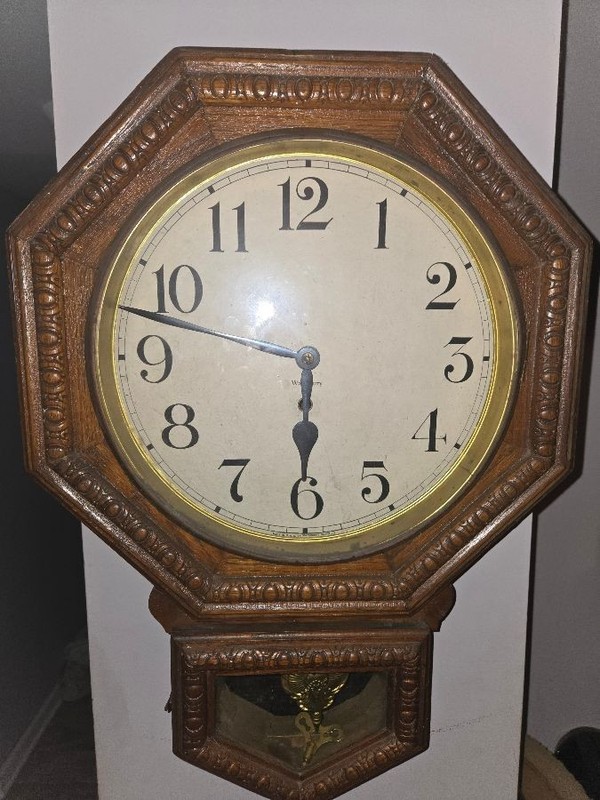 ANTIQUE WATERBURY 12" ARION SHORT DROP SCHOOL CLOCK TIME ONLY/  KEEPS GREAT TIME
