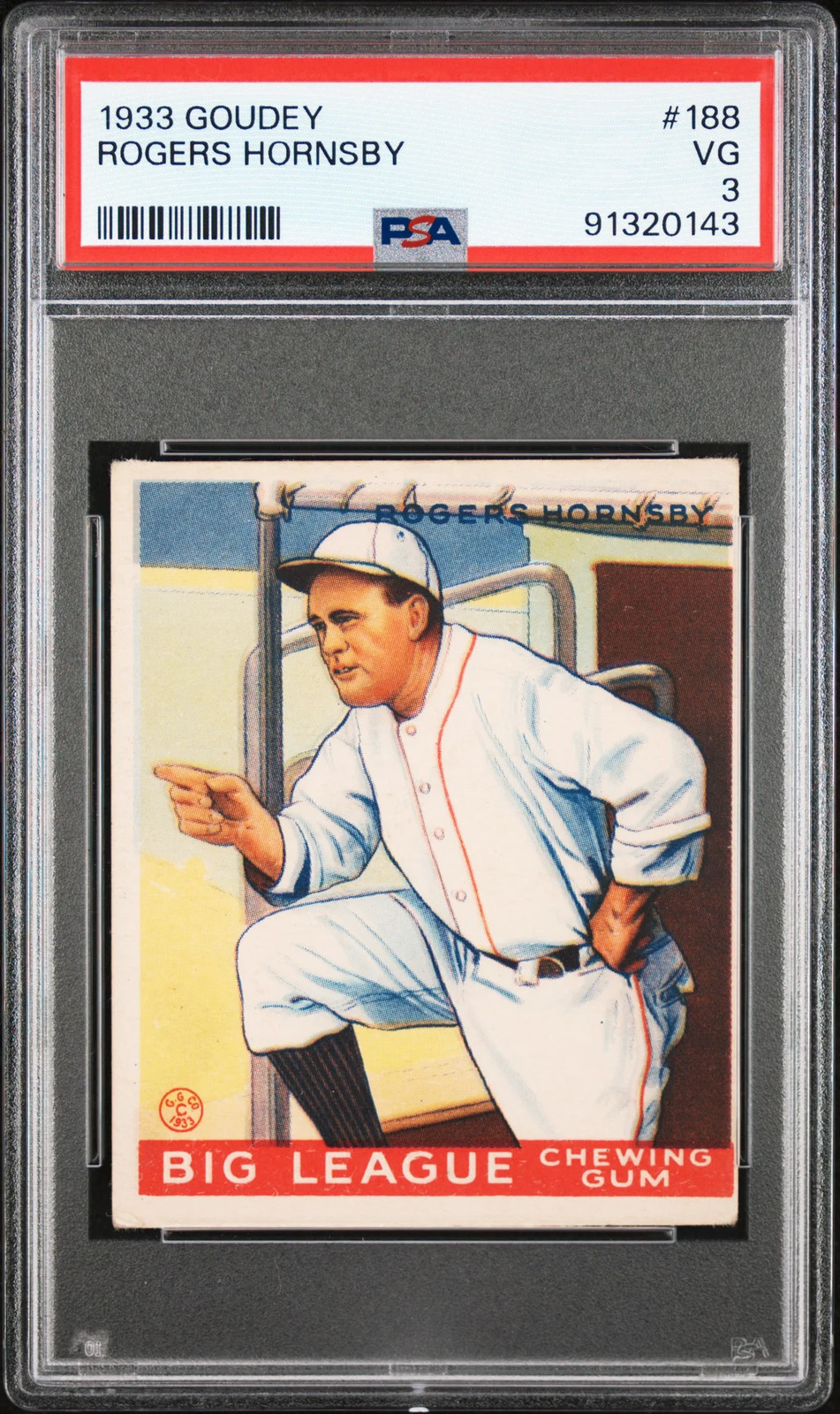 1933 Goudey Rogers Hornsby #188 PSA 3