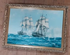 Montague Dawson Action Java & Constitution Oil On Canvas Reproduction Painting 