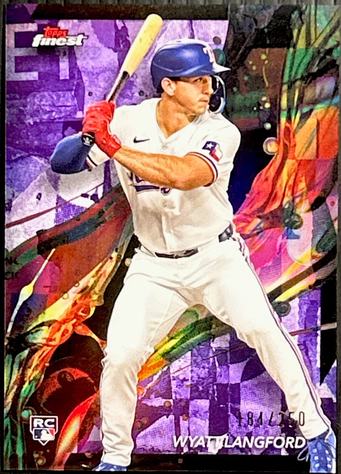 2024 Topps Finest - Wyatt Langford #97 Common Purple Refractor /250 (RC) Rangers