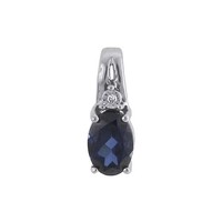10K WeißGold Diamant AnhäNger Synthetischer Oval Blauer Saphir 0.94 Karat
