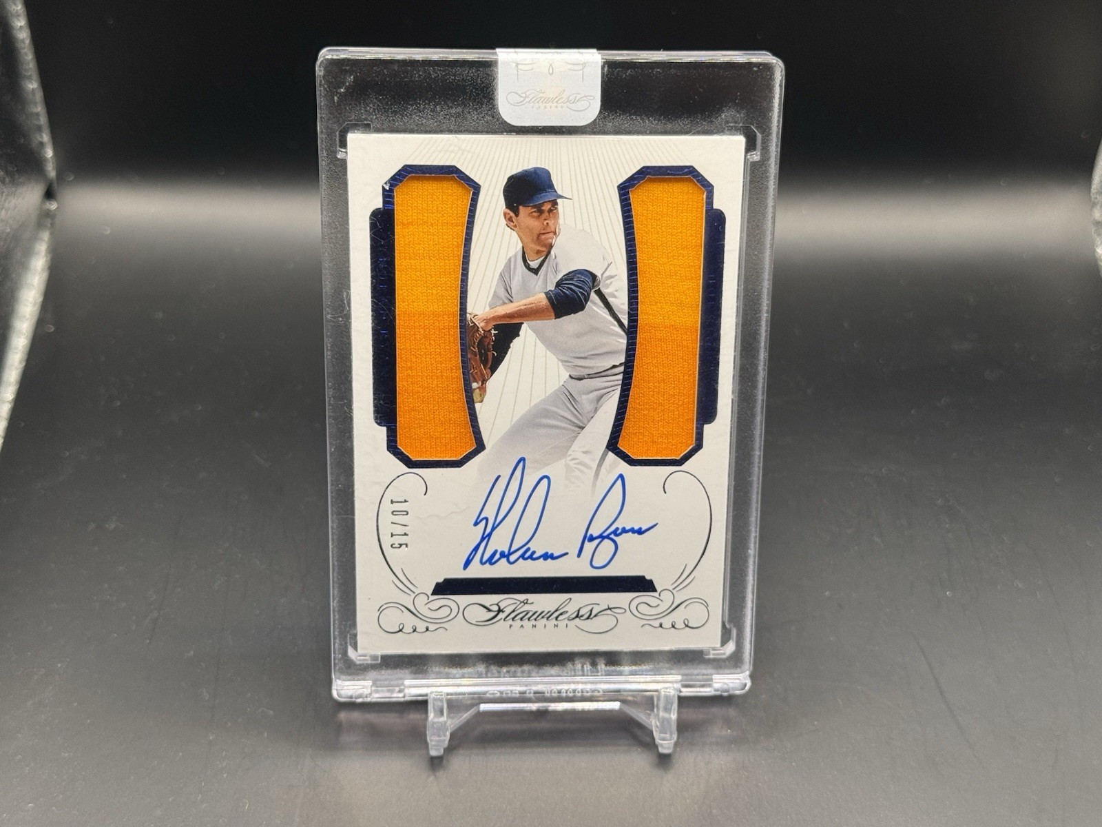 2016 Panini Flawless Nolan Ryan Greats Sapphire Dual Game Worn Patch Auto /15