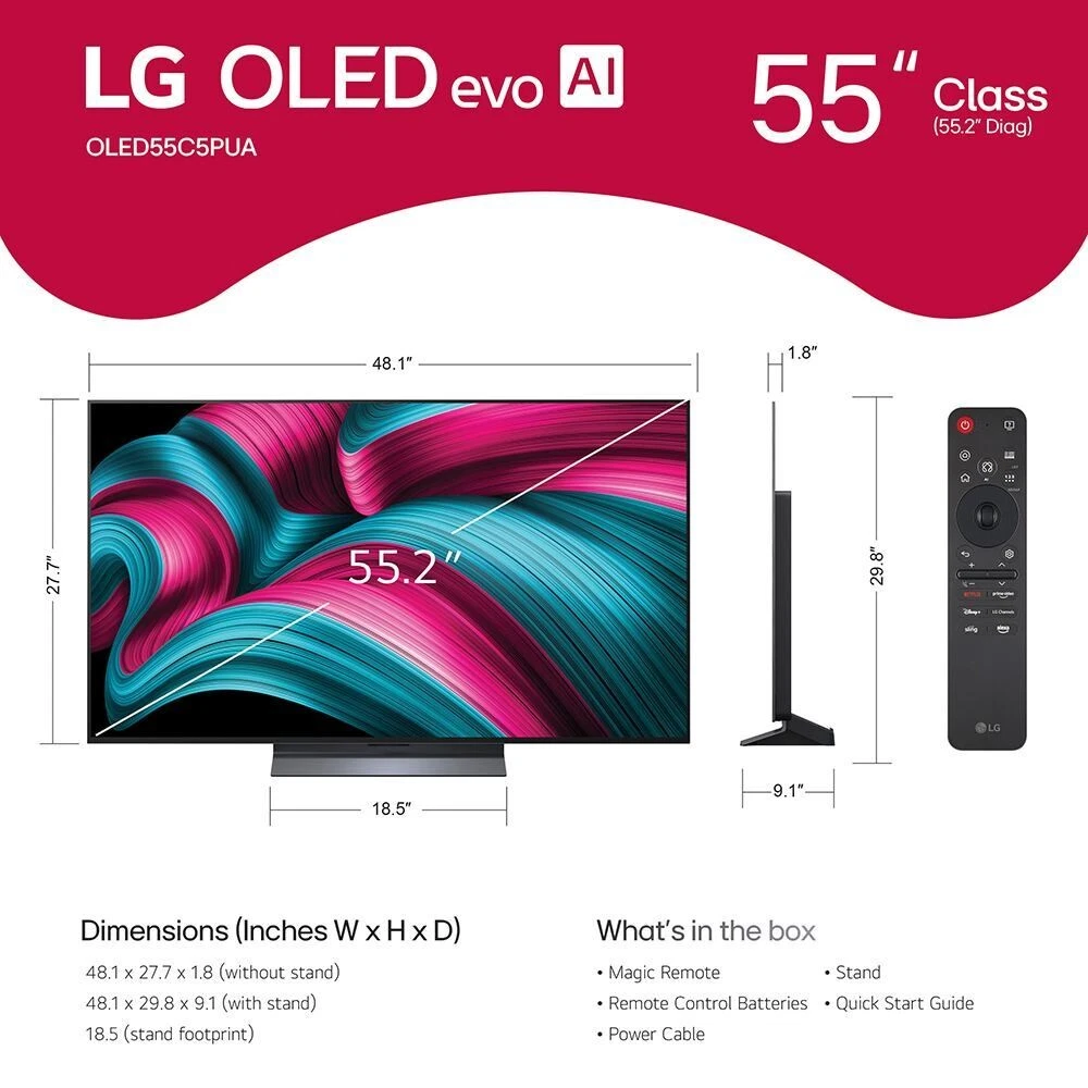 LG OLED55C5P 55 inch Class OLED evo AI C5 4K UHD HDR Smart TV - 2025 Model