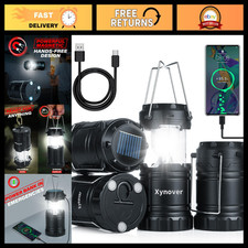 4-Pack Rechargeable Solar Camping Lanterns, LED, Waterproof, Magnetic Base, USB,