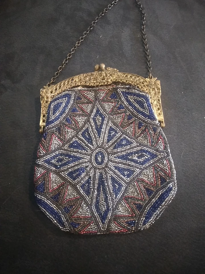 Antique c1920s Flapper Purse Art Nouveau Beaded Handbag w Ornate Frame  - Image 4 of 4