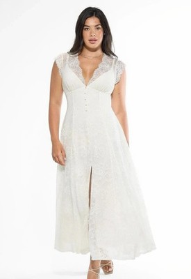 Popilush White/Cream 3XL Shapewear Lace Fantasy Maxi Sculpting Dress Set Boho